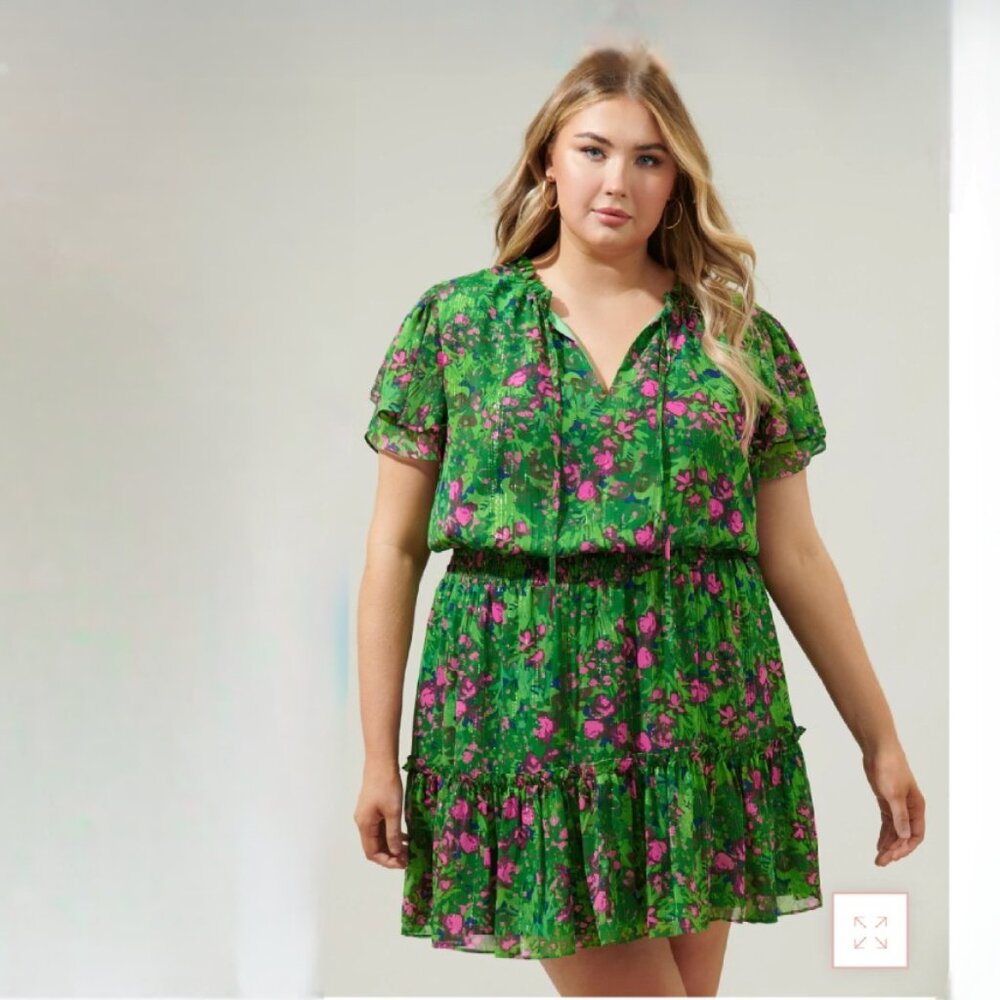 Sugarlips Sugarplum Floral Bumble Ruffle Mini Dress Curve